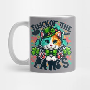 Funny Luck of the paws, cat lover, cut oweners, cute cat illustration, pet owner, ST Patrick's day cat, Mug